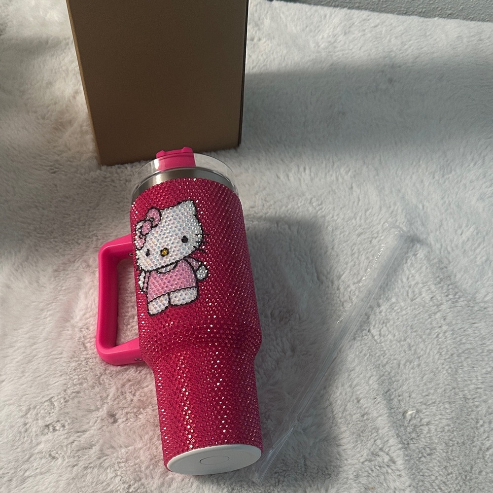 Hello Kitty Bright Pink Rhinestone Travel Tumbler with Handle
